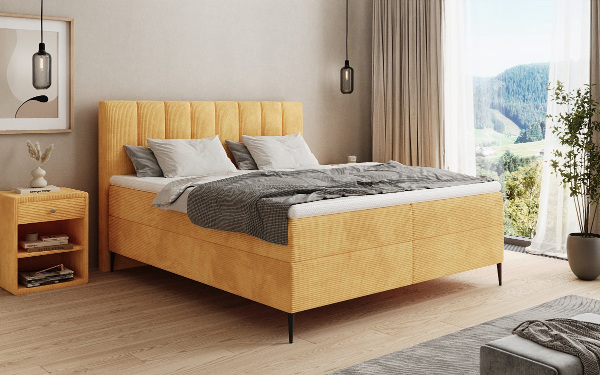 Boxspringbed Lucca in Ribstof met opbergruimte en poten
