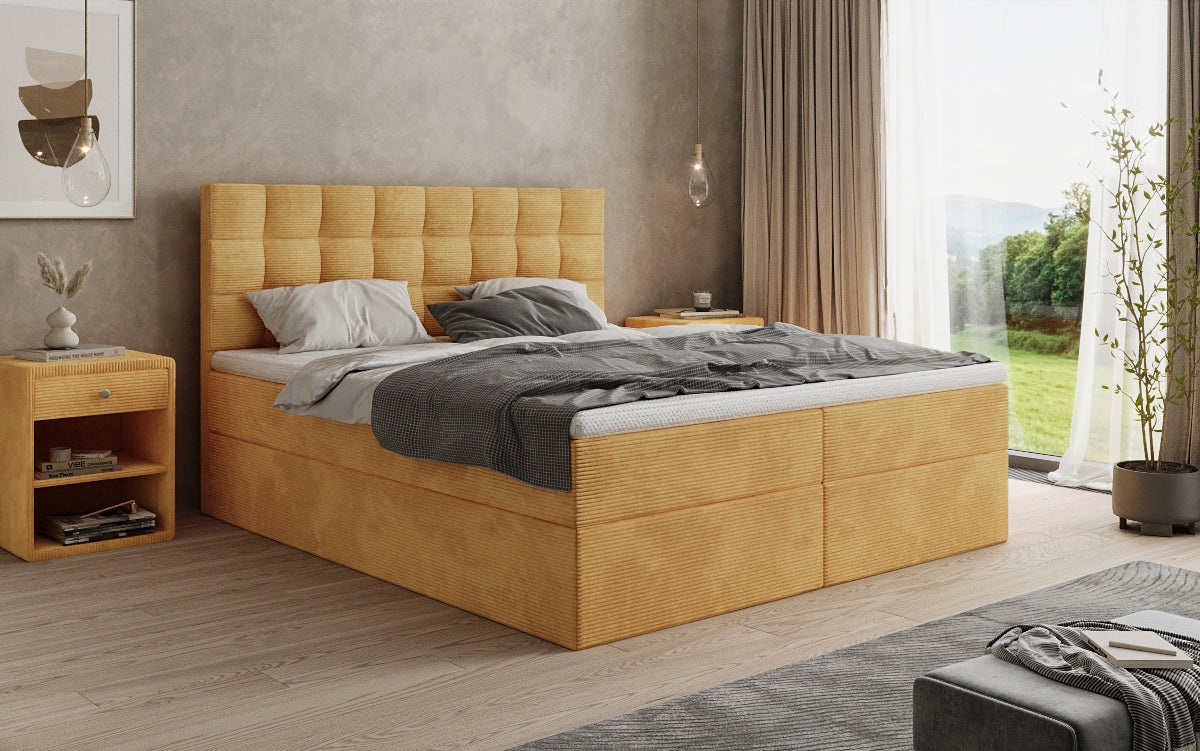 Boxspringbed Como in Ribstof met opbergruimte