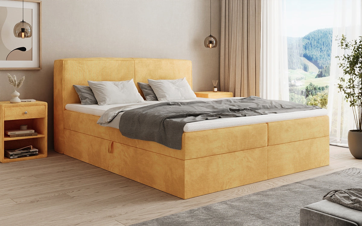 Boxspringbed Marea in Ribstof met opbergruimte