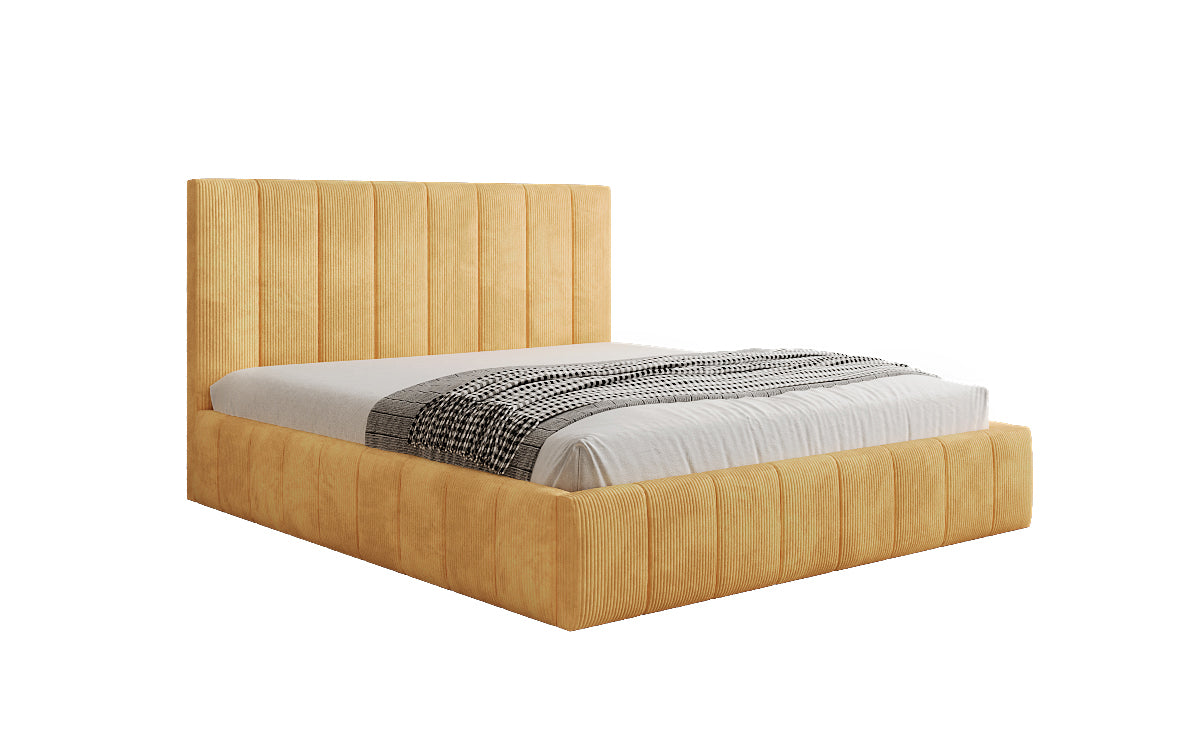 Designer gestoffeerd bed Maja in Ribstof met opbergruimte