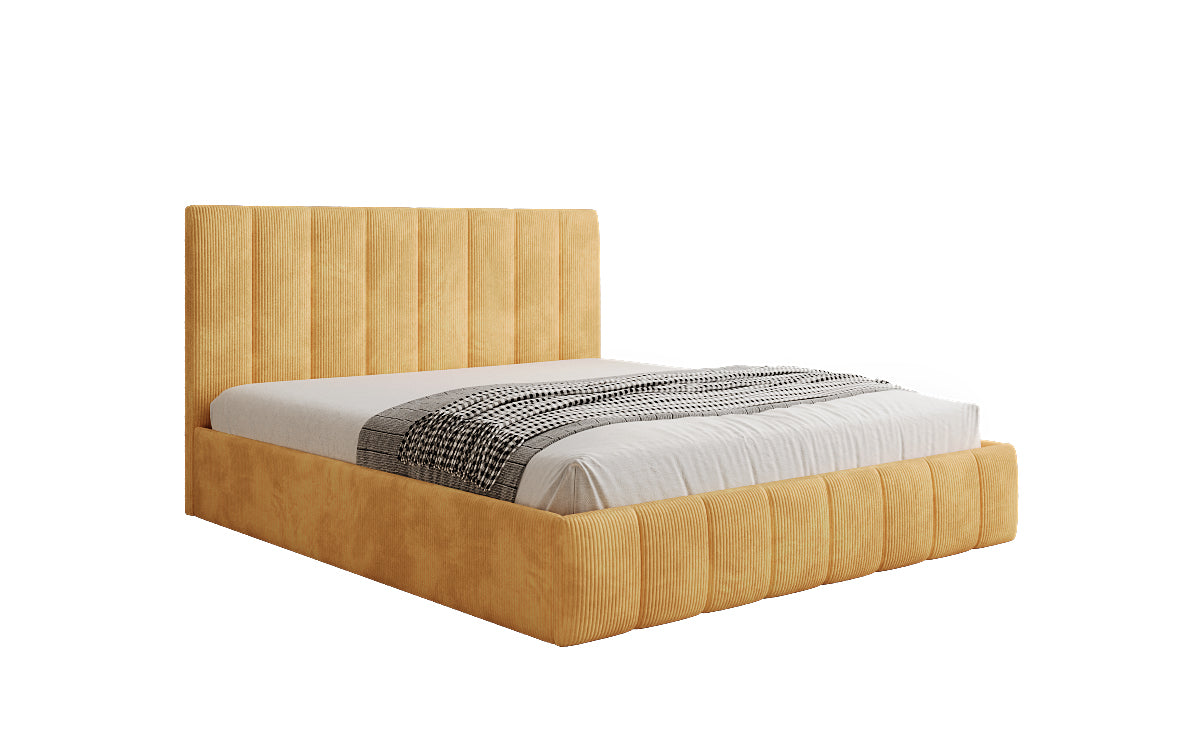 Designer gestoffeerd bed Mila in Ribstof met opbergruimte