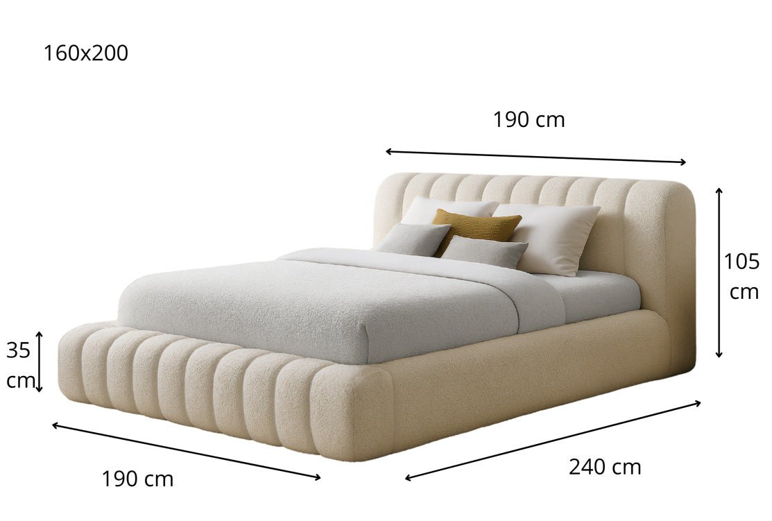 Designer gestoffeerd bed Selene Bouclé met opbergruimte