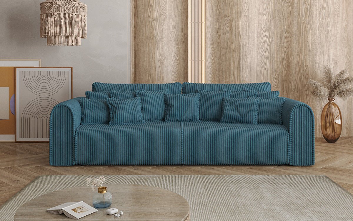 Designerbank Big Buddy 3-zits met slaapfunctie en opbergruimte in breed ribfluweel