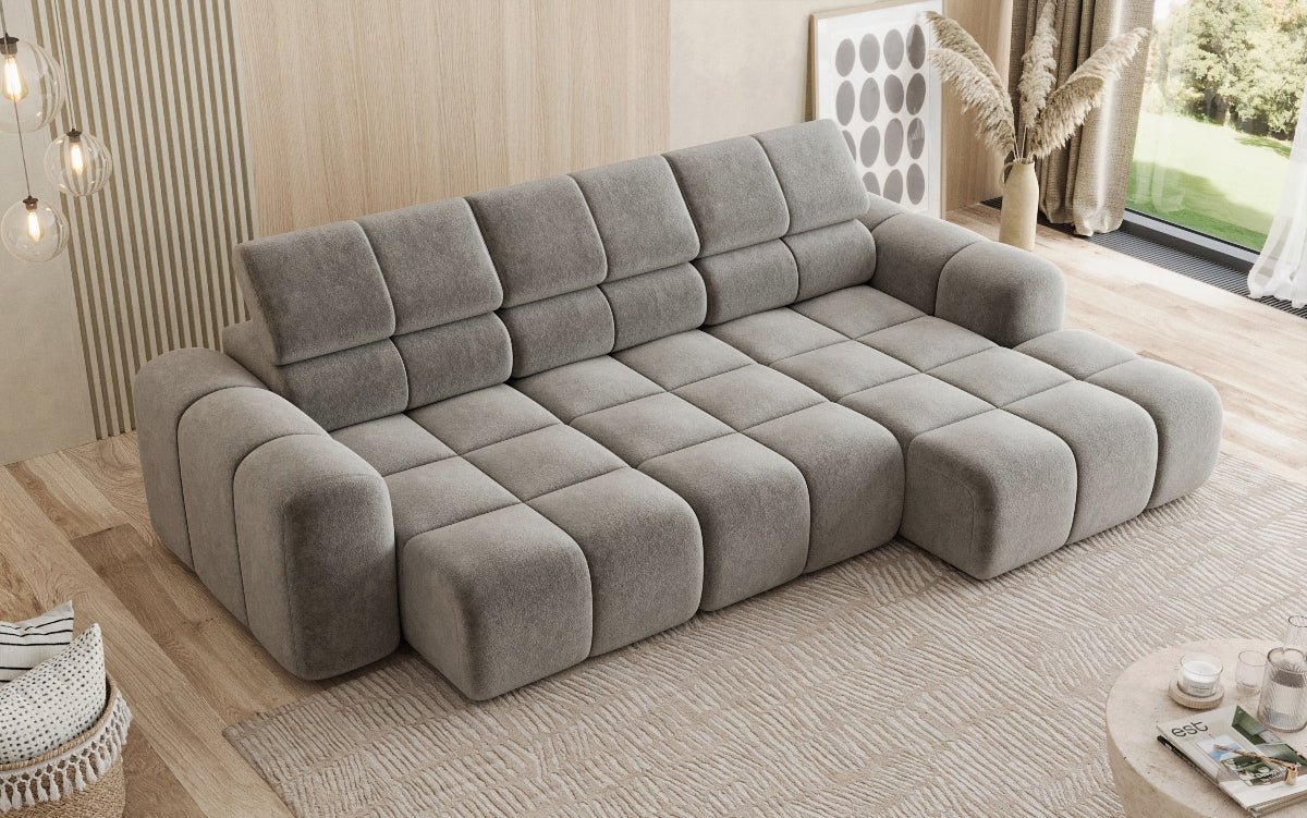 Designersofa Mia L met elektrische zitverlenging in Chenille