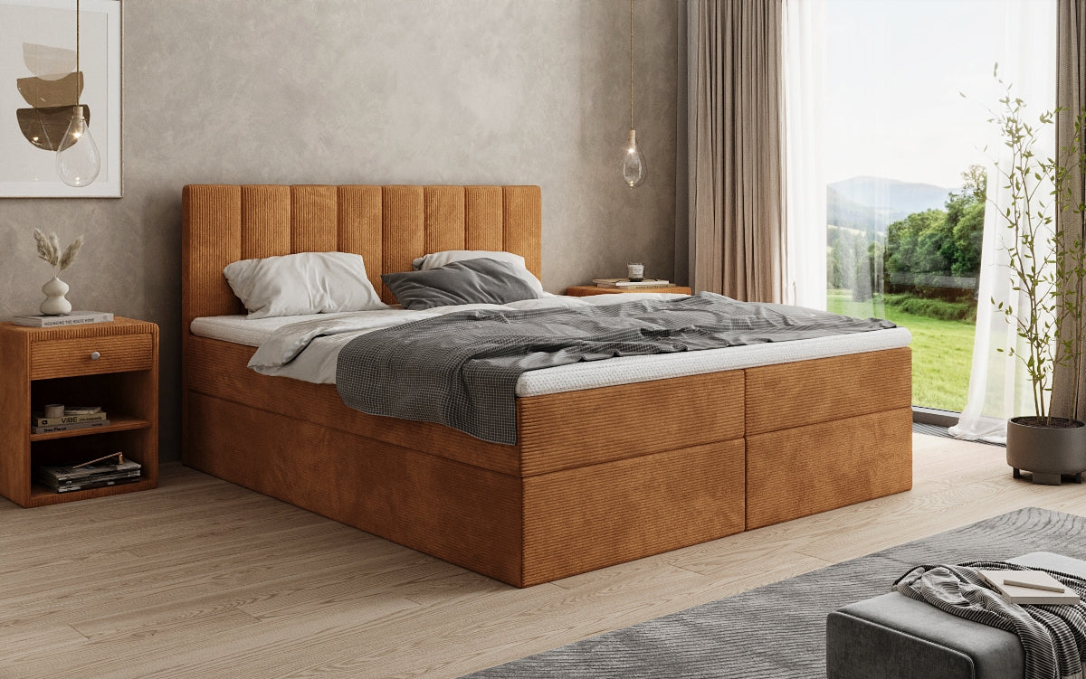 Boxspringbed Sofia in Ribstof met opbergruimte