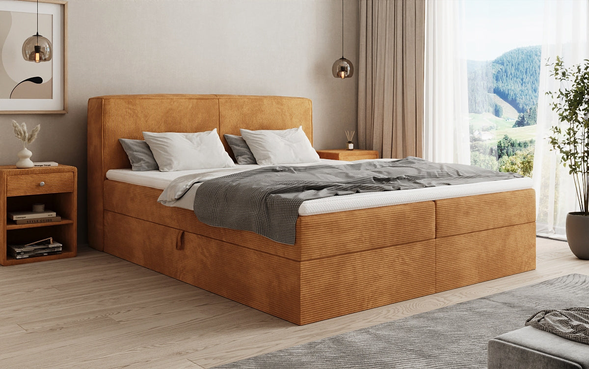 Boxspringbed Marea in Ribstof met opbergruimte