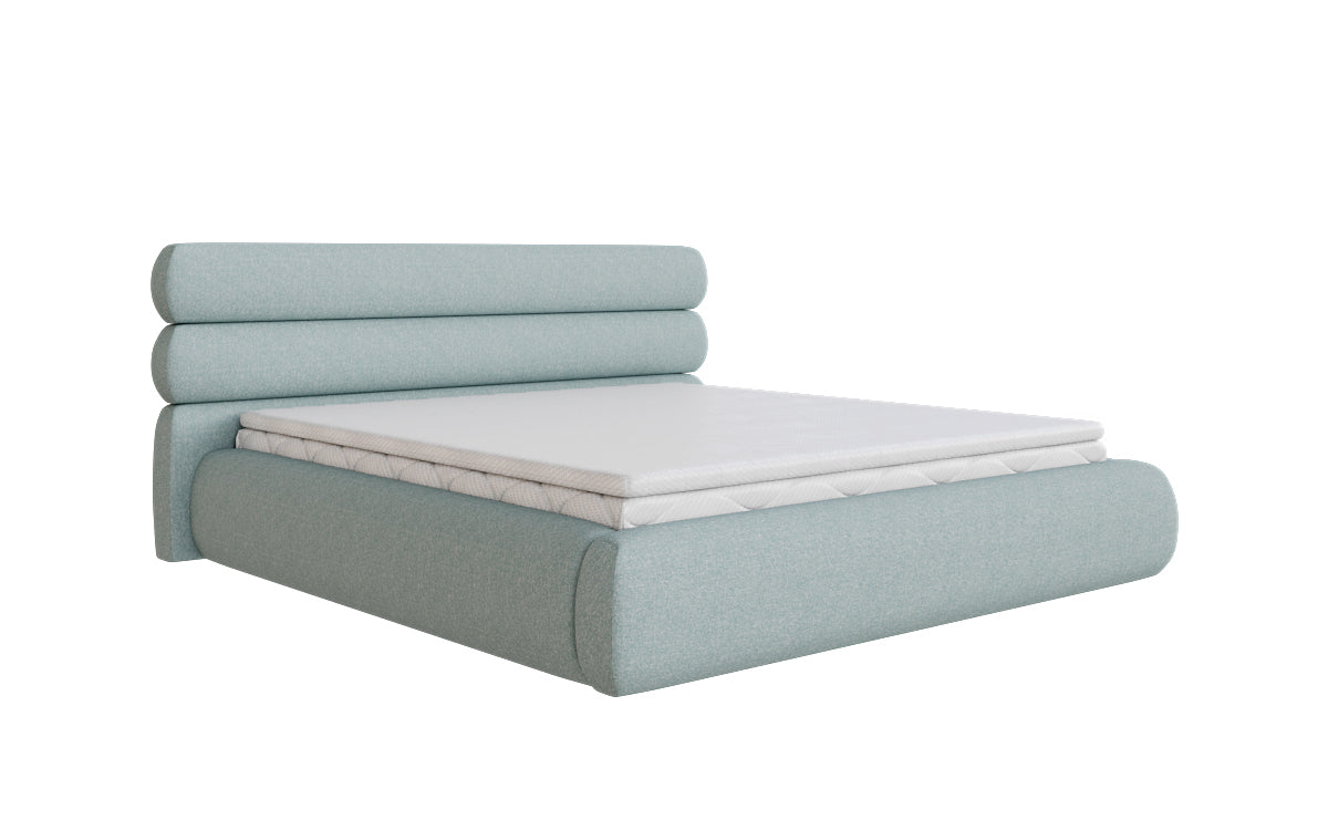 Designer gestoffeerd bed Joline in structuurstof met opbergruimte