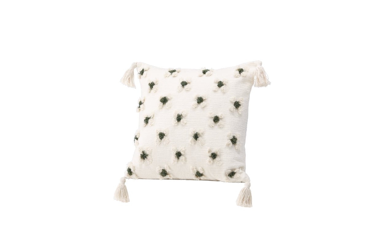 Kussenhoes Flower - wit met groene stippen in twee verschillende maten