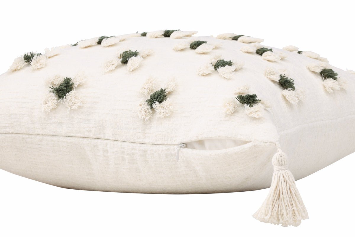 Kussenhoes Flower - wit met groene stippen in twee verschillende maten