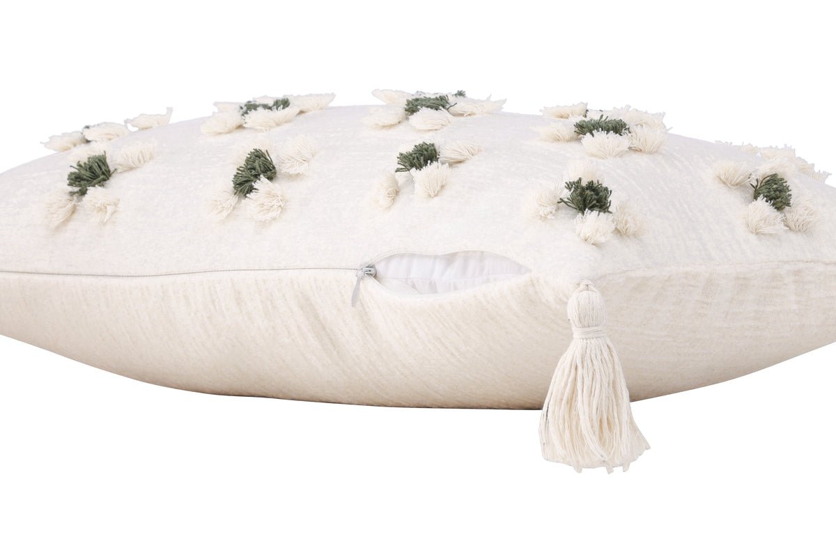 Kussenhoes Flower - wit met groene stippen in twee verschillende maten