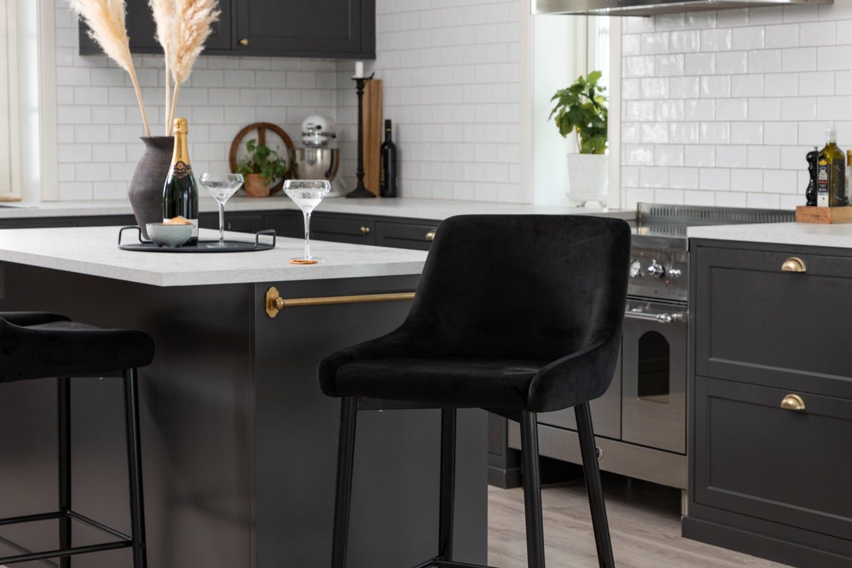 2er Set - Barstoel Leonardo in Fluweel Zwart oder Beige