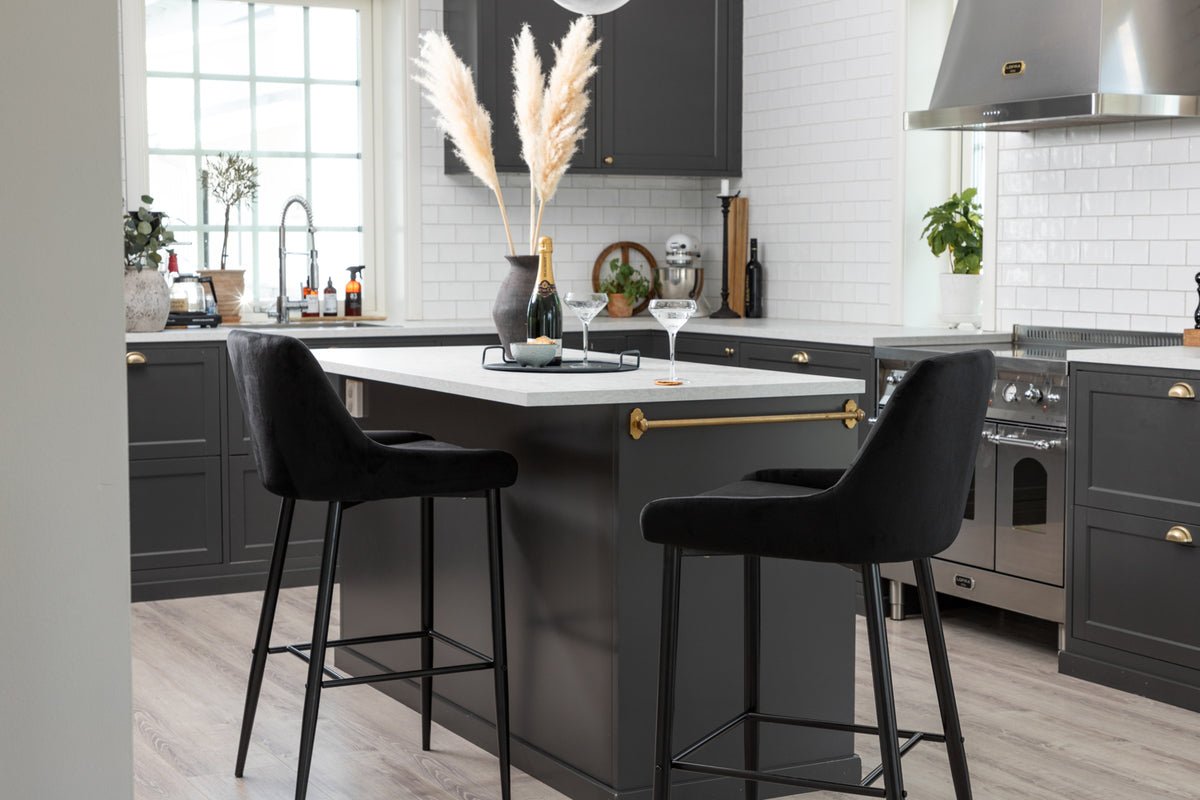 2er Set - Barstoel Leonardo in Fluweel Zwart oder Beige