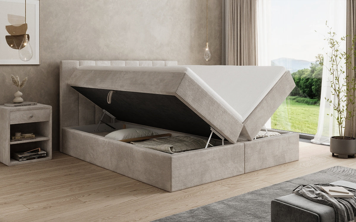 Boxspringbed Sofia in Ribstof met opbergruimte