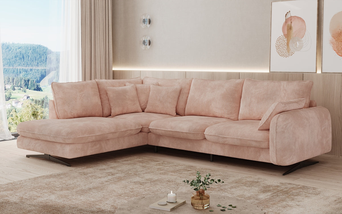 Designhoekbank Laguna met metalen poten in Ribstof