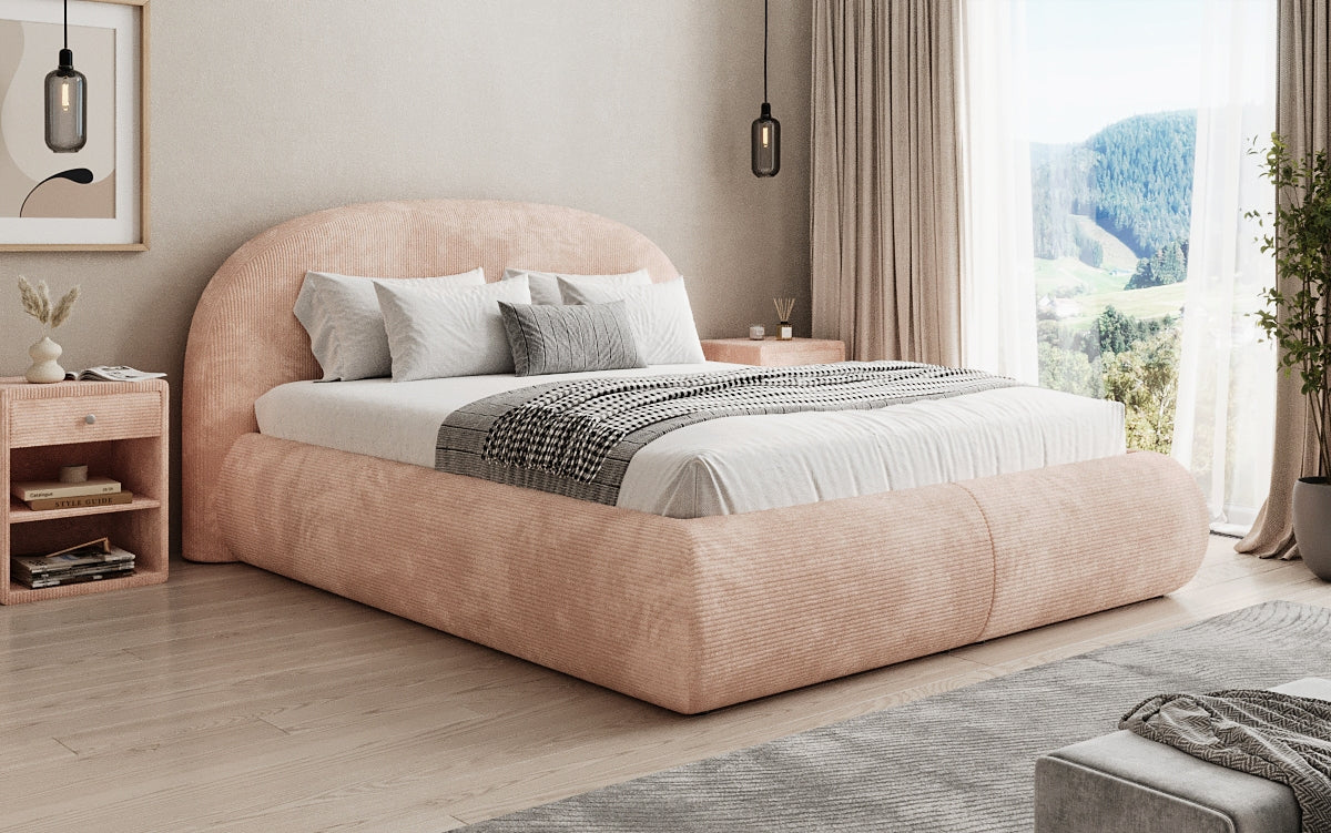 Design gestoffeerd bed Loop in Ribstof met opbergruimte