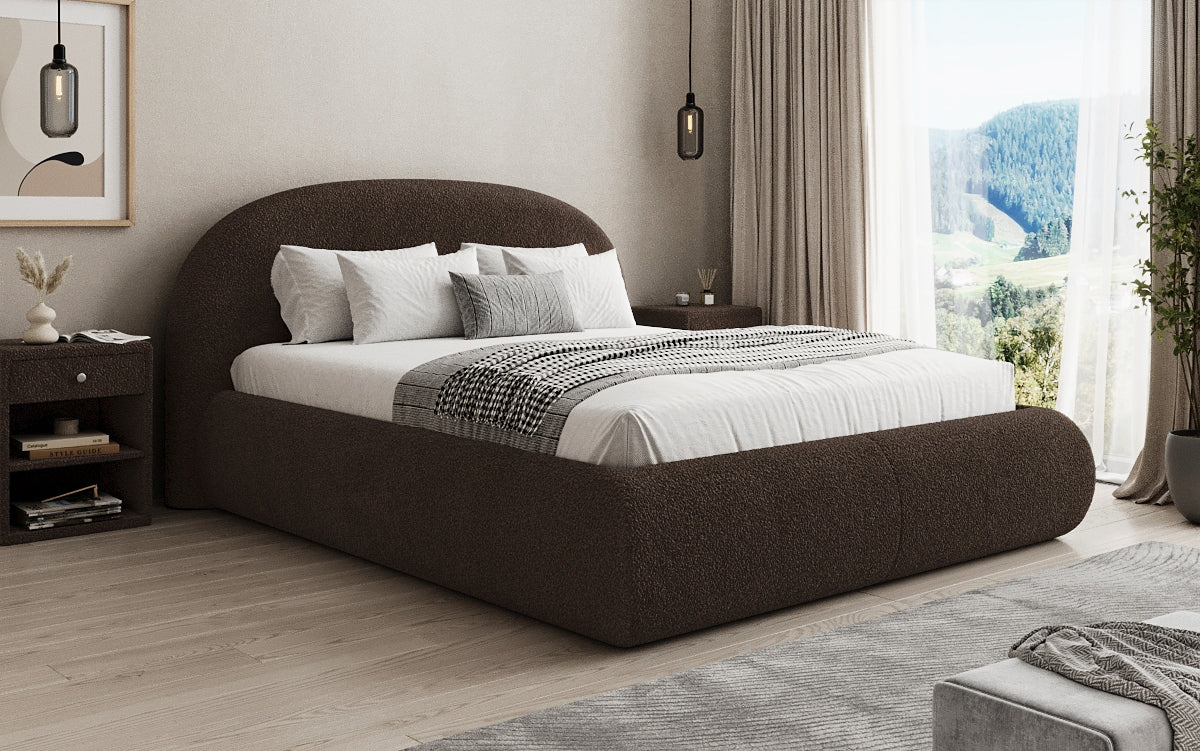 Designer gestoffeerd bed Loop in Teddystof Bouclé met opbergruimte