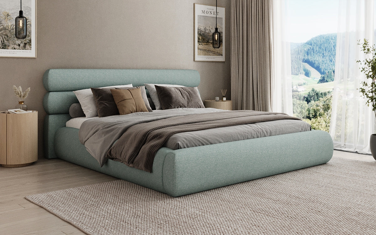 Designer gestoffeerd bed Joline in structuurstof met opbergruimte