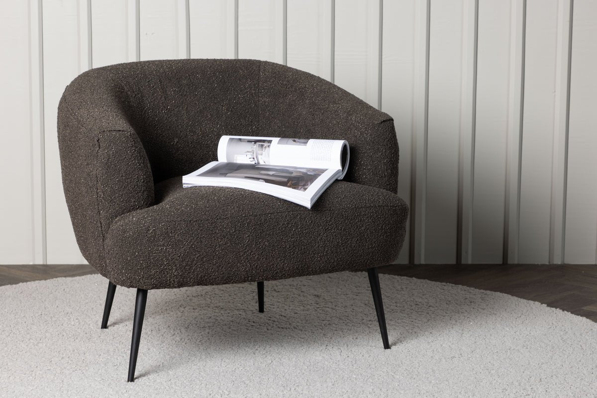 Designer loungestoel Maleno – Bouclé-relaxstoel in Antraciet
