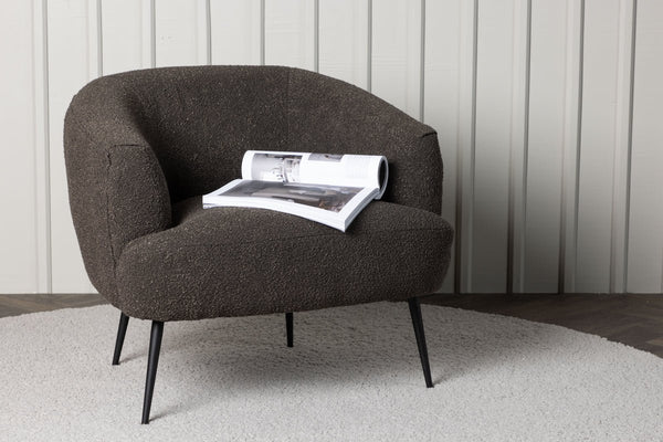 Designer loungestoel Maleno – Bouclé-relaxstoel in Antraciet