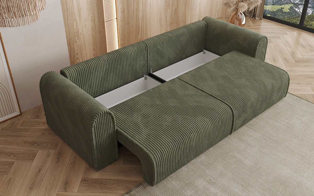 Designerbank Big Buddy 3-zits met slaapfunctie en opbergruimte in breed ribfluweel