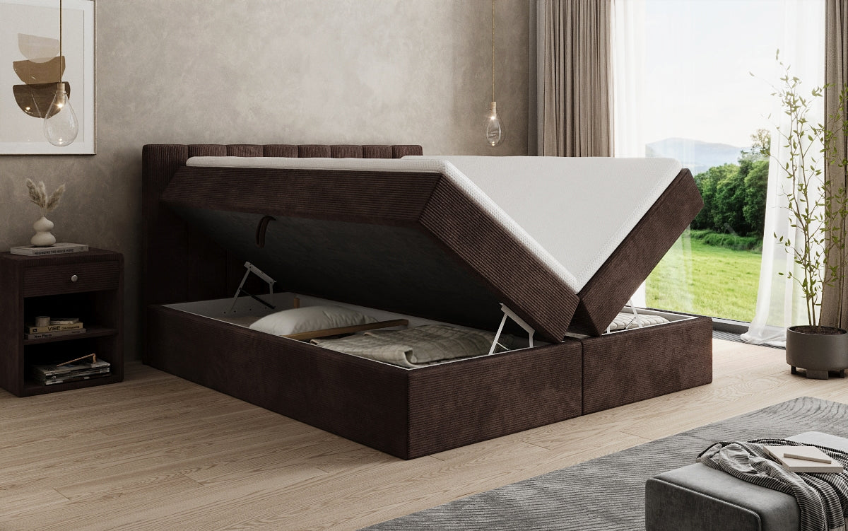 Boxspringbed Sofia in Ribstof met opbergruimte