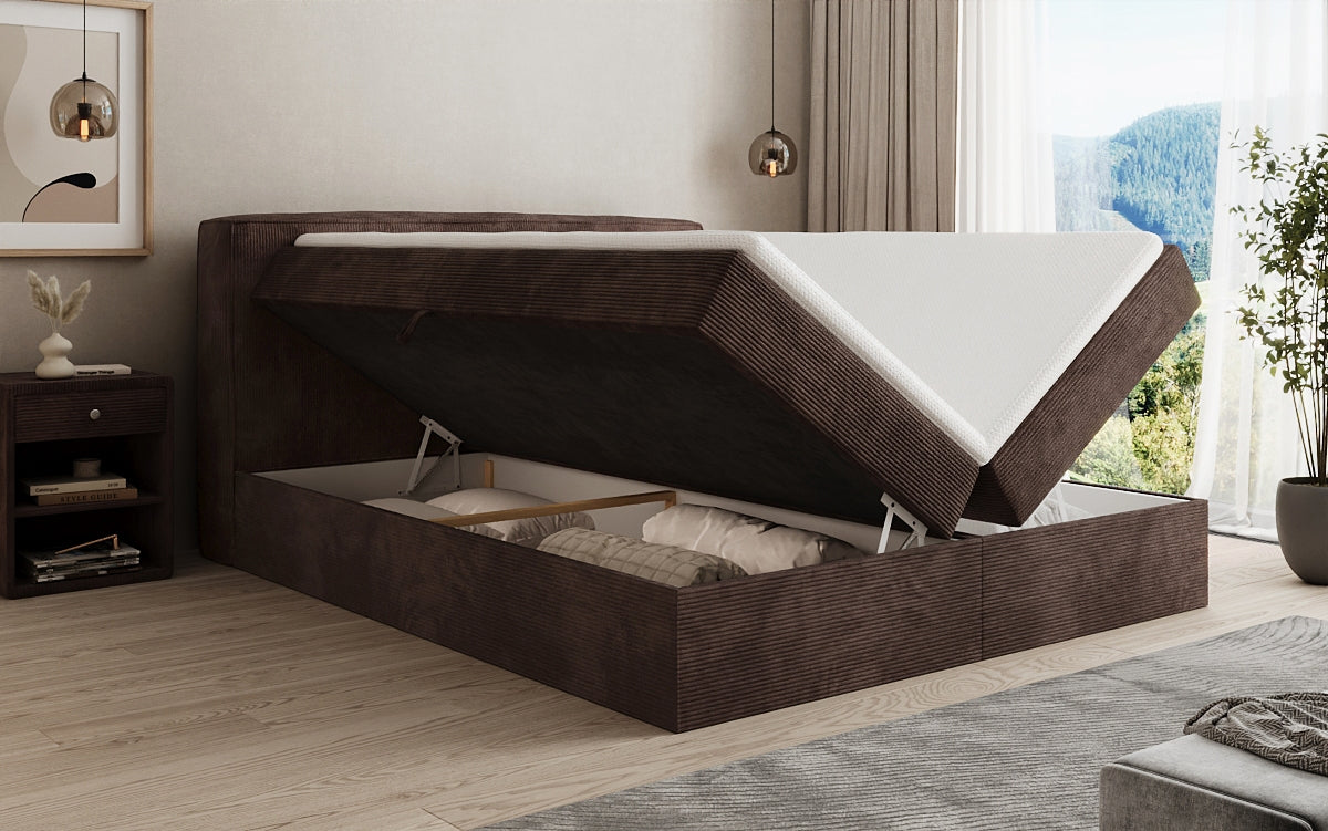 Boxspringbed Marea in Ribstof met opbergruimte
