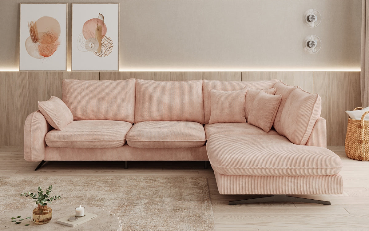 Designhoekbank Laguna met metalen poten in Ribstof