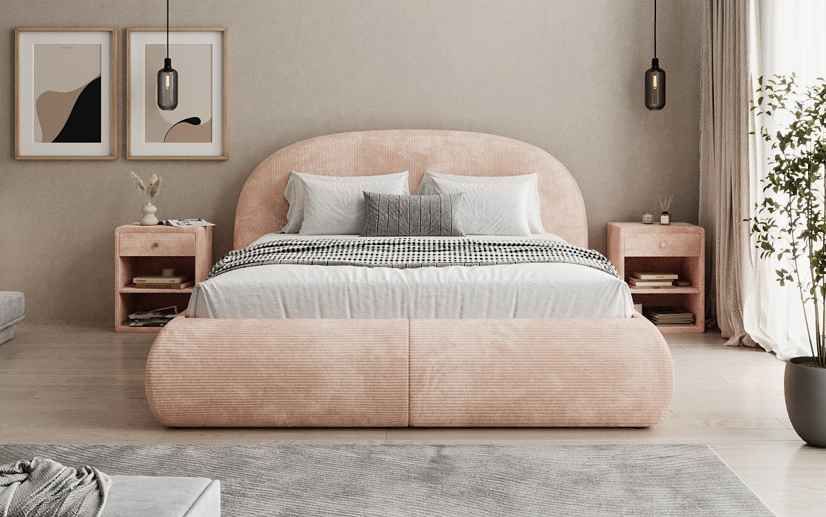 Design gestoffeerd bed Loop in Ribstof met opbergruimte