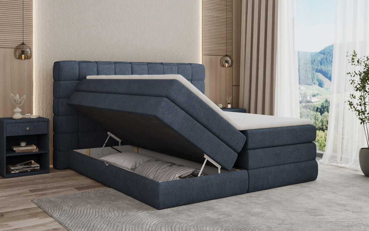 Boxspringbed Trama met opbergruimte in Stof