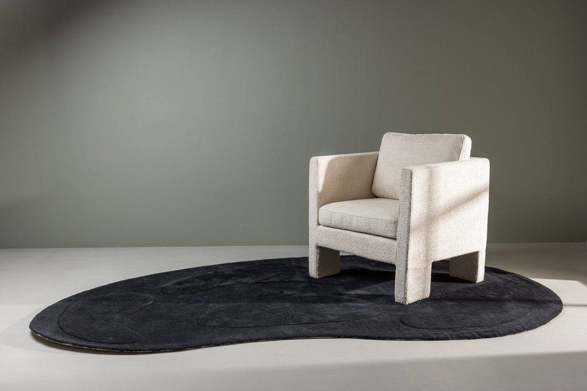 Vloerkleed Caelen – ovale vorm in Zwart & Wit van katoen