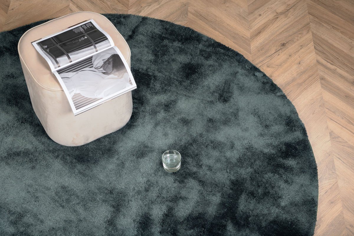 Vloerkleed Vasia – rond met glanseffect van polyester