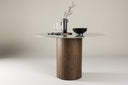 Eettafel Justin - ronde eettafel van essenhout in mokka met glazen blad