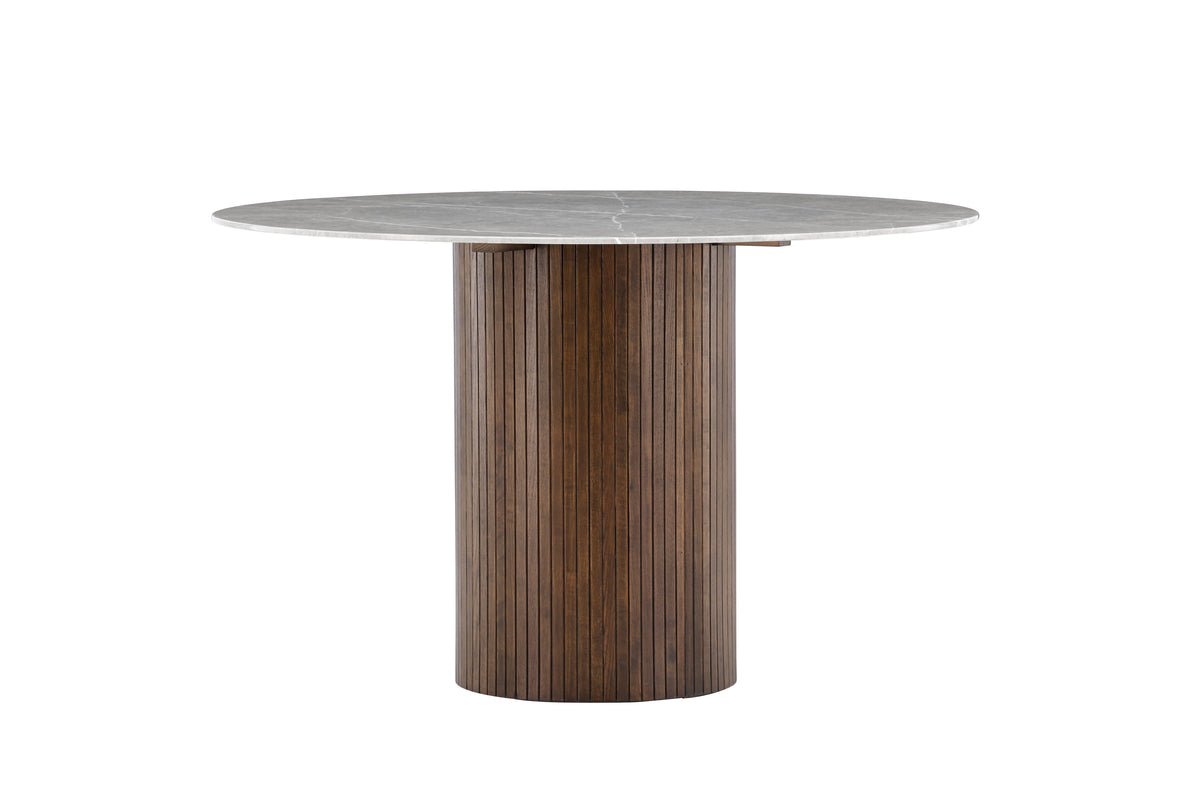 Eettafel Justin - ronde eettafel van essenhout in mokka met glazen blad