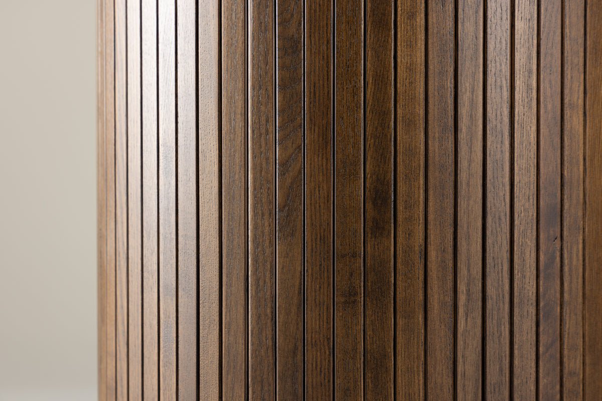 Eettafel Justin - ronde eettafel van essenhout in mokka met glazen blad