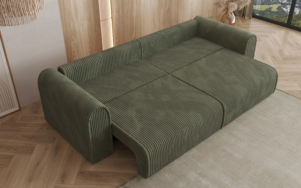 Designerbank Big Buddy 3-zits met slaapfunctie en opbergruimte in breed ribfluweel