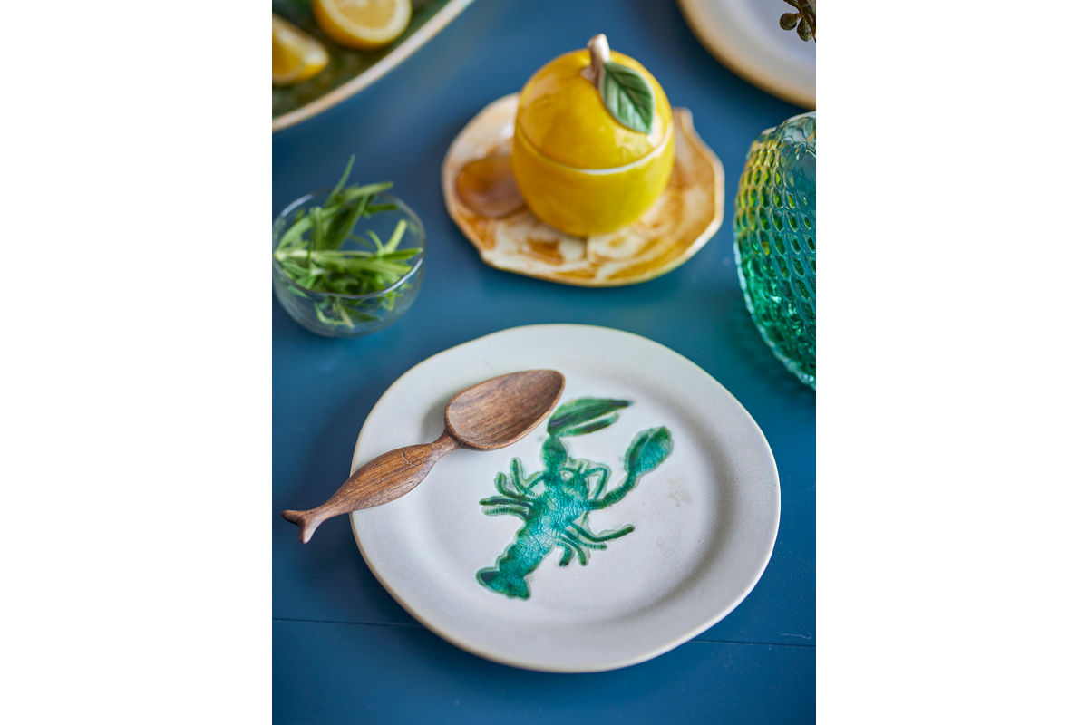 Teller-Set Lobio – Steengoed met handgeschilderd kreeftenmotief (4-delige set)