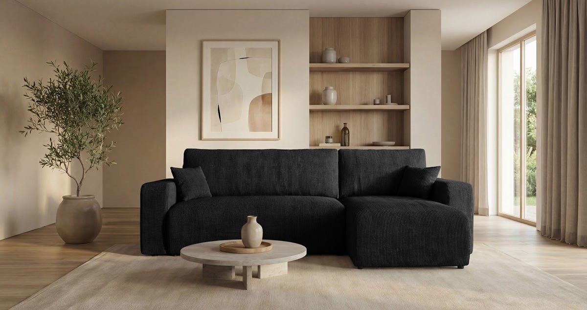 Designsofa Calva met slaap- en uitklapfunctie in Ribstof