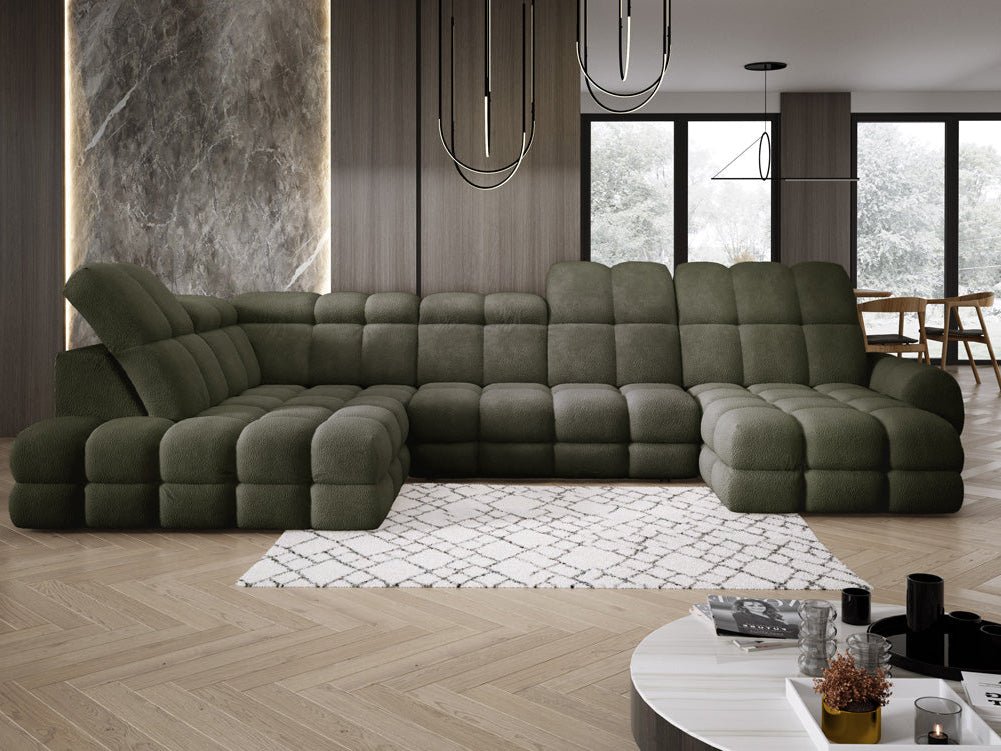Designerbank Lima U met elektrische slaapfunctie in Bouclé