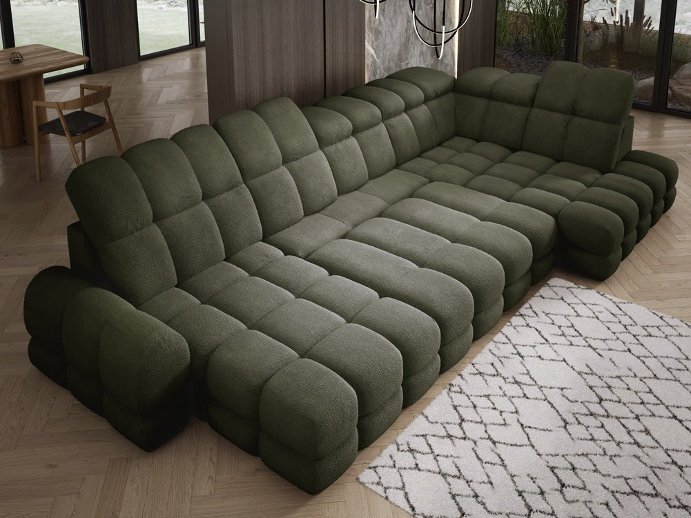 Designerbank Lima U met elektrische slaapfunctie in Bouclé