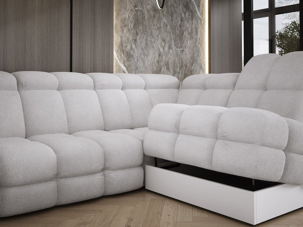 Designbank Lima L met elektrische slaapfunctie in Bouclé