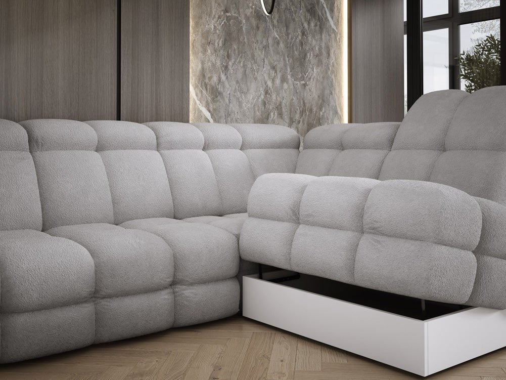 Designbank Lima L met elektrische slaapfunctie in Bouclé