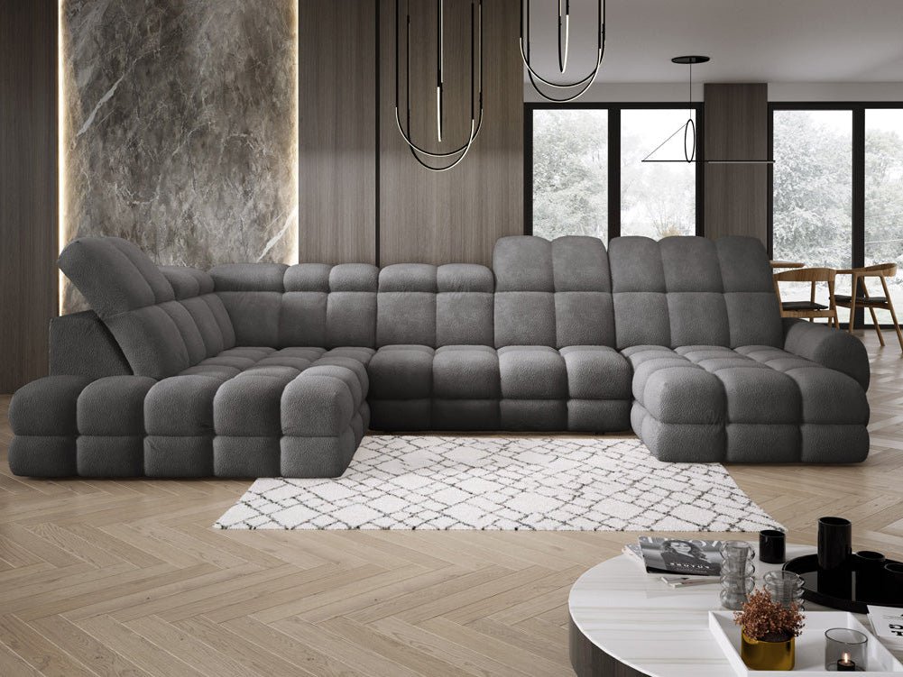Designerbank Lima U met elektrische slaapfunctie in Bouclé