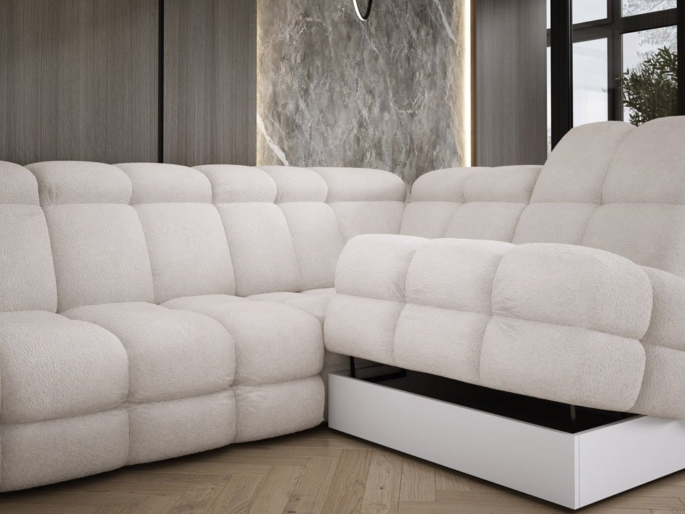 Designbank Lima L met elektrische slaapfunctie in Bouclé