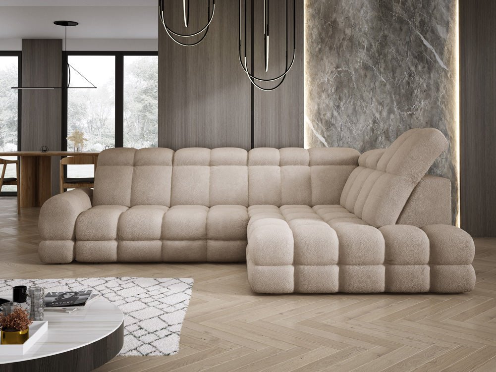 Designbank Lima L met elektrische slaapfunctie in Bouclé
