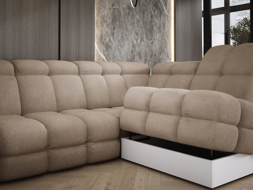 Designbank Lima L met elektrische slaapfunctie in Bouclé