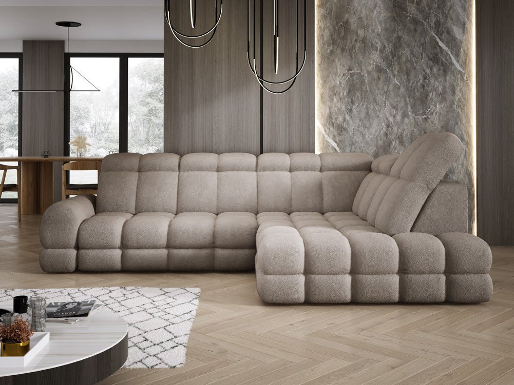 Designbank Lima L met elektrische slaapfunctie in Bouclé