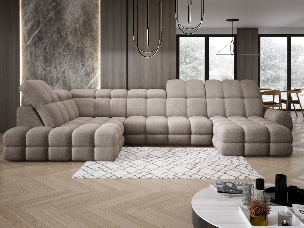 Designerbank Lima U met elektrische slaapfunctie in Bouclé