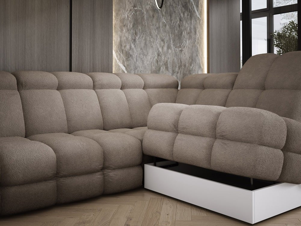 Designbank Lima L met elektrische slaapfunctie in Bouclé