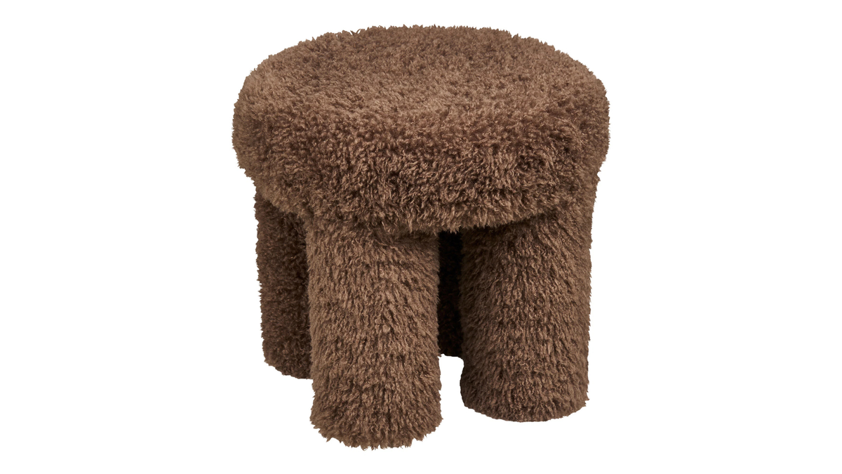 Bijzetkruk Gibson - met bruin Teddystof-polyester