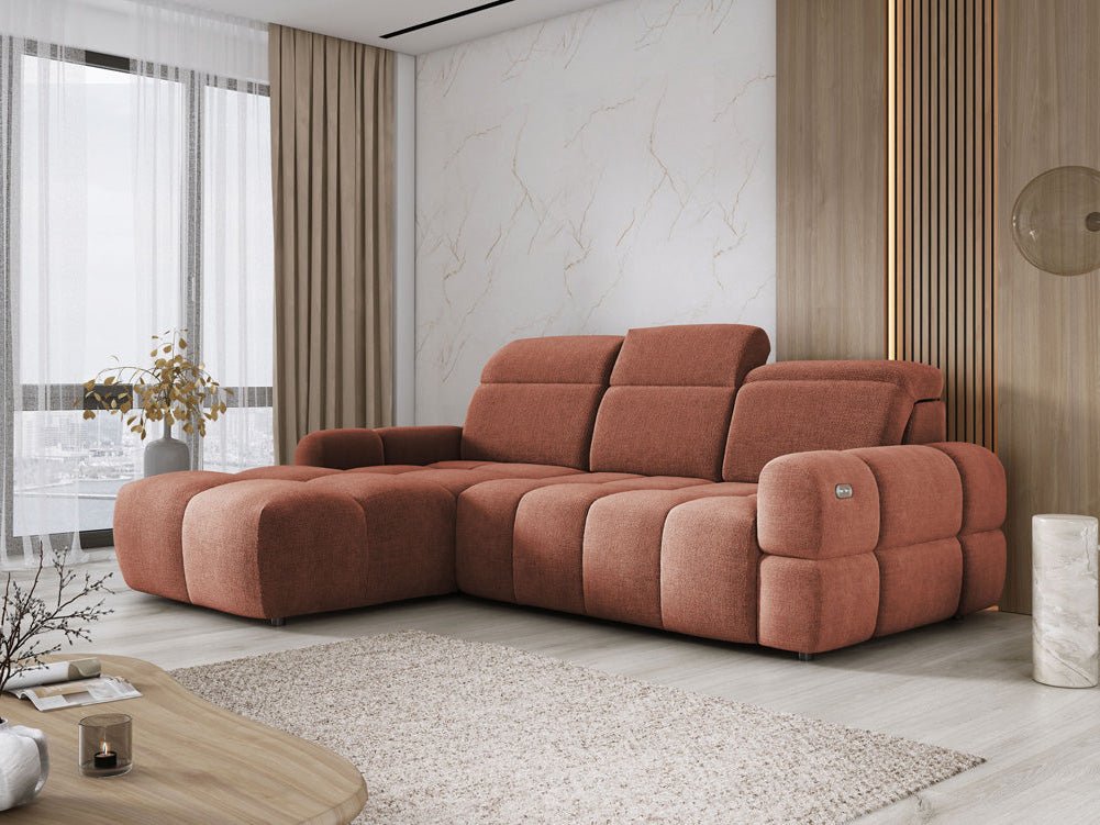 Designbank Arosa L met elektrische slaapfunctie in Bouclé
